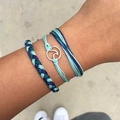 Dreiteiliges Boho-Wellen-Armband-Set in Ozeanblau und Türkis mit gewebter Kordel - Blau Cyan Meereswellen Geflochtenes Seil Set (3421)