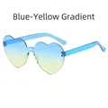 Frameless heart shaped sunglasses featuring blue and yellow gradient lenses and blue frames - Blue Yellow Gradient
