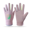 Pink and green dinosaur children skiing gloves with windproof fabric and warm fleece lining - Dinosaur Pink