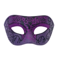 Mezza maschera veneziana viola e nera con glitter e decorazioni a vortice - Nero Viola