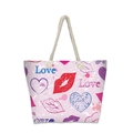 Detail of rope handles and pop art lips print on pink canvas tote bag - Pink Heart Lip Pop Art Style (jiayingstb14)