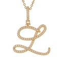 Detail of gold letter L pendant with micro-paved cubic zirconia on a dainty chain - L (Gold)