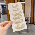 Set of 6 gold pearl pins with rhinestones and pendants on a white display card - AnXin Six Piece Set