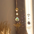 Brass butterfly suncatcher with raw rose quartz and faceted crystal ball on gold chain - Long Tail Butterfly