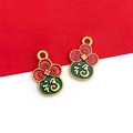 Golden sand gold gourd pendants with red and green enamel and Fu characters - 1pc Green Chinese Style Fortune Lucky Bag Charm-11x17mm