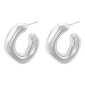 Macro detail of chunky silver C-shaped hoop earrings with a mirror-polished finish - VE980 White Gold C-Shape