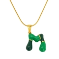 Green and gold 3D puffy letter M pendant on a matching sleek snake chain necklace - Letter M(S640G-002-M)