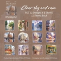 Adesivi in PET orsetto vintage Clear sky and rain con motivi architettonici ad acquerello - Stagione delle Piogge con Cielo Sereno