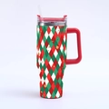 40oz Christmas tumbler with red and green diamond pattern and gold glitter details - Red and Green Argyle