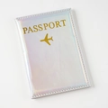 Holographic laser silver PU leather passport holder with golden foil plane logo and text - Silver / 14×10cm