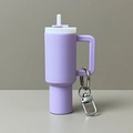 Mini purple tumbler keychain with white straw and metal carabiner for lip balm - Light Purple