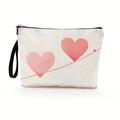 Cream canvas makeup bag featuring pink gradient hearts and a black wrist strap - Style 3