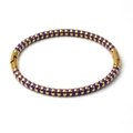 Detail view of 5mm gold stainless steel bangle with purple enamel stripes and buckle - Purple