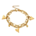 Double-layered gold titanium steel bracelet featuring heart charms and polished beads - Gold (KB150594-Z)