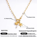 Collana in acciaio inossidabile dorato con cuore, perle, ciondolo a stella marina e misure - XL31316-Oro Cuore Stella Marina Perla