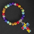 Colorful natural stone yoga bracelet with a puzzle-patterned cross charm pendant - Style 3 - Cross Puzzle Pendant