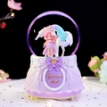 Dream Angel purple unicorn music box with spinning snow globe and golden lettering - Large 100mm Snow + Light / Purple Stand Base Holder