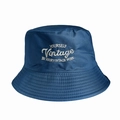 Detailed view of the dark blue twill fabric and vintage embroidery on the bucket hat - 55-58cm / Dark Blue (Vintage)