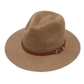 Vintage camel wide brim wool fedora hat with brown leather band and gold buckle - Khaki