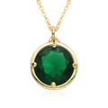 Macro shot of circular green zircon gemstone pendant on a polished gold chain - Green Round Style (B297)