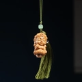 Carved wood Buddha pendant with vibrant green tassel and jade-style bead detail - Tara Buddha Style (23) / Approx. 4.3*2.3cm / Without Scent Beads