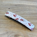 Elegant white hair clip with red cherry patterns and crystal diamond studs - Rhinestone Barrette / Red Spring Clip