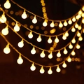 Warm white LED string lights with round bulbs on hemp rope for outdoor camping decor - Small Round Ball / 3m 20-LED Battery Powered / Warm Tone