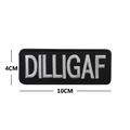 Schwarzer rechteckiger DILLIGAF Stickpatch mit weißen Buchstaben, Größe 10x4cm - DILLIGAF Buchstaben