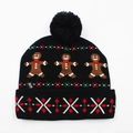 Black Christmas LED knit beanie with gingerbread embroidery and festive patterns - Hat Style 10 (Black Gingerbread Man)