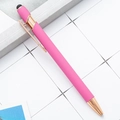 Pink matte aluminum ballpoint pen with rose gold accents and stylus tip - Rose Red