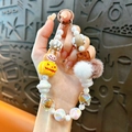 Handmade cute beaded keychain with pumpkin and rabbit charms for phone and bag decor - Coffee Pumpkin Rabbit