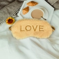 Soft yellow plush sleep mask with LOVE embroidery and comfortable golden elastic strap - LOVE Embroidery / Champagne