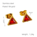 18k gold plated stainless steel triangle stud earrings with vibrant red zircon stones - Red Zirconia