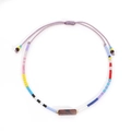 Bohemian colorful seed bead bracelet with rectangular red stone and purple cord - Purple Rope Multi-color Beads Red Agate (MI-B24101401B)