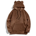 Brown fleece hooded sweatshirt with bear ears and a front kangaroo pocket - Camel