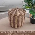 Handwoven rattan storage basket with star handle lid in brown and beige stripe design - Beige Brown Small