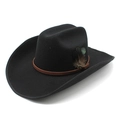 Westerse cowboyhoed voor heren van zwart wolvilt met leren band en veeraccenten - M (56-59cm) / Zwart