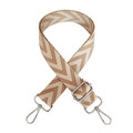 Detail of adjustable woven canvas strap with beige and brown chevron pattern and silver clips - Brown Silver Buckle