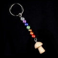 Beaded keychain with colorful natural stone beads and a beige mushroom-shaped pendant - Yellow Jade