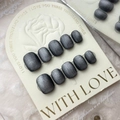 Short square grey cat-eye glitter press-on nails set on premium rose embossed card - Extra Small (XS)