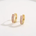 18K gold plated hoop earrings with rectangular pink zircon stones in a vintage minimalist design - Light Purple Zirconia