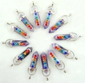 Set van 12 amethist hexagonale hangers met zeven chakra stenen en zilverkleurige kappen - Amethist