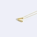 Golden V-shaped necklace with elegant pearl inlay on white minimalist background - Letter V