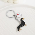 Dachshund metal keychain with I Love Dogs charm and black enamel puppy pendant - New Dachshund + Heart
