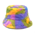 Detail of colorful tie-dye faux fur bucket hat with soft plush texture for winter warmth - M (56-58cm) / Purple Yellow Spliced (1#)