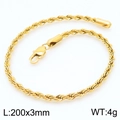 Bracciale a catena a corda intrecciata dorata da 6 mm per uomo con chiusura a moschettone - 20cm / Fibbia Quadrata 3mm / Oro