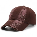 Distressed dark brown baseball cap with vintage worn-out details and satin finish - Adjustable / Coffee