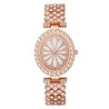 Roségoldene Damen-Quarzuhr mit Strass-Lünette und weißem Gänseblümchen-Zifferblatt - Roségold