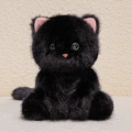 Cute black plush cat toy with big green eyes and pink ears in a sitting posture - Black Cat / 24cm