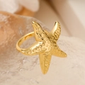 Exquisite 18K gold plated starfish open ring with realistic textured nautical design - Starfish Style (14586)